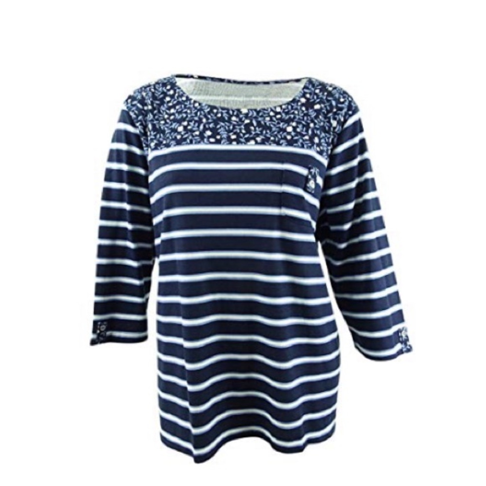 Karen Scott Sport Plus  Intrepid Blue Scoop Neck Top